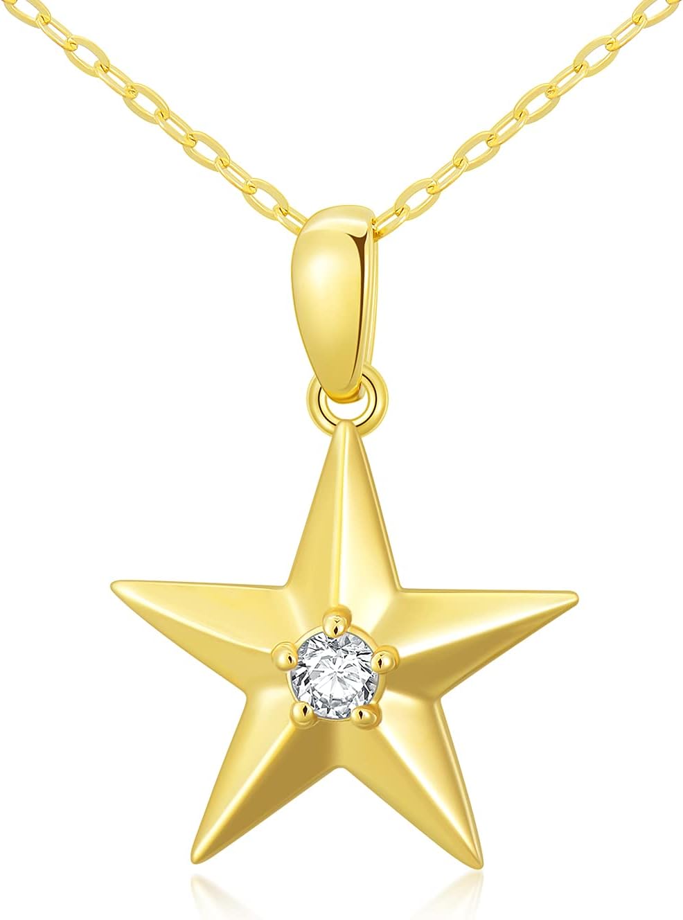 WSXSolid 14K Yellow Dainty Gold Star Pendant Necklace for Her Women Girls, Simple Cubic Zirconia Tiny Star Charm Necklace
