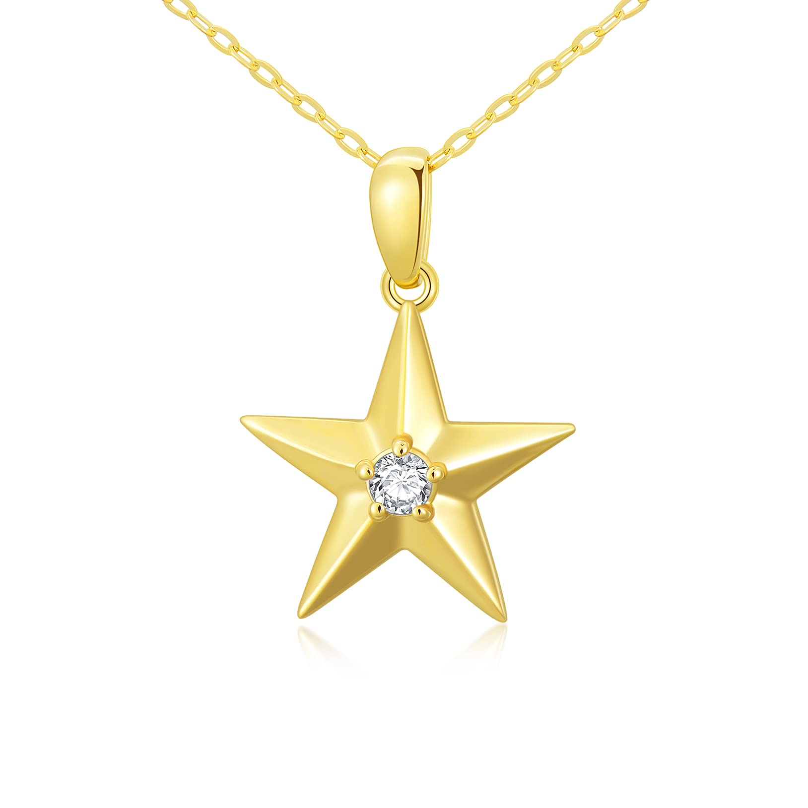 WSXSolid 14K Yellow Dainty Gold Star Pendant Necklace for Her Women Girls, Simple Cubic Zirconia Tiny Star Charm Necklace