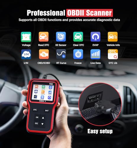 OBD2 Scanner with Upgrade Battery Tester, Car Diagnostic Tool Check Engine Light & Emissions Readiness, Fault Code Reader for All OBD II Protocol Vehicles Since 1996