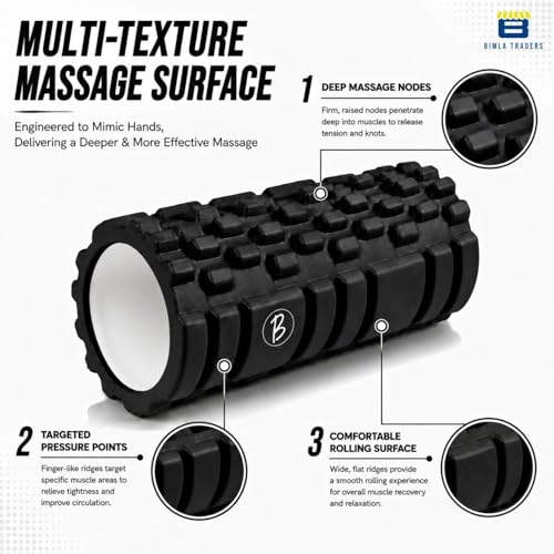 Image of Btag Foam Roller for Gym & Home Workout - Deep Tissue Muscle Massager for Back Pain, Neck & Knee Relief | Yoga, Stretching & Recovery Tool 33 cm (Black)