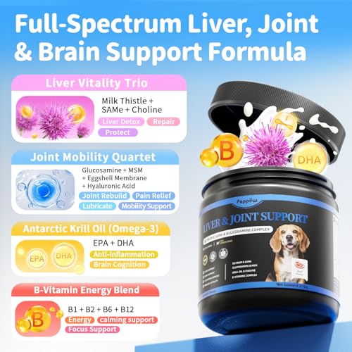 POPPAW Senior Dog Liver & Joint Supplement – Same, Milk Thistle (Silybin), Glucosamine, MSM for Liver Health Detox, Mobility, Joint Pain Support, Cognitive & Vitality Support, Beef Flavor, 90Ct — view 3
