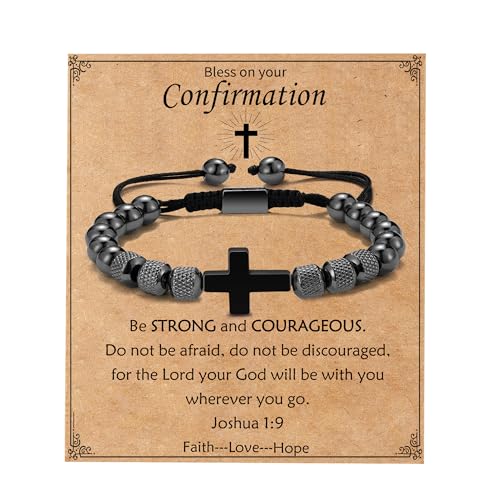 Image of Cross Bracelet for Boys Teens, Adjustable Obsidian Beads Bracelets Christian Religious Jewelry Gifts for Teen Teenage Boys