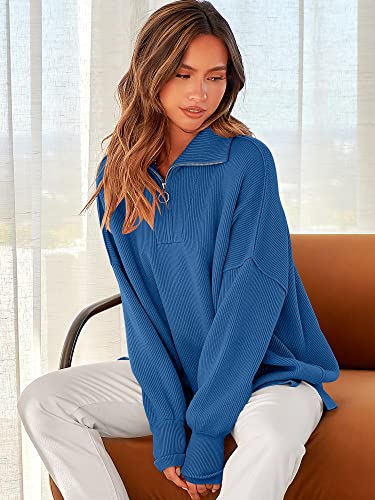 Image of ANRABESS Womens Oversized Quarter Zip Pullover Sweaters | Fall Fashion Outfits, Long Sleeve Slit Side, Baggy Loose Fit, 1 /4 Zip Lapel Collared, Ribbed Knit Soft Warm Winter Clothing