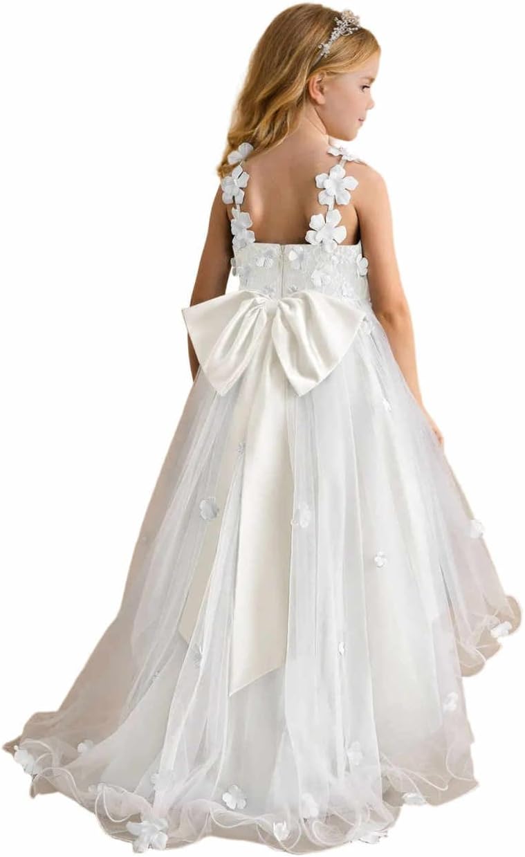 Lace Floral Tulle Flower Girl Dress for Wedding Asymmetrical Princess Pageant Party Gown First Communion Dresses