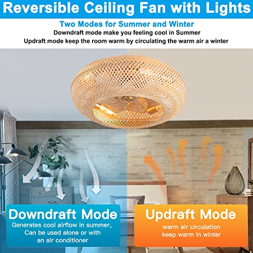 Ai HaoLe Fan Light 20" Boho Ceiling Fans with Lights and Remote,Bamboo Ceiling Fan Light Low Profile Ceiling Fan with Light for Kitchen Bedroom Living Room (Gold) - Image 2