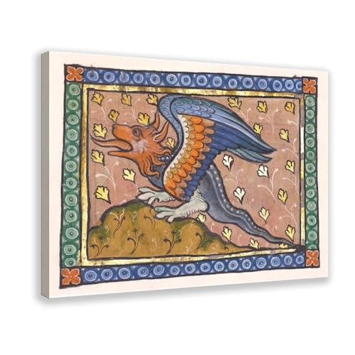 Poster manuscrit flamand dragon XIIIe siècle décoration murale vintage toile
