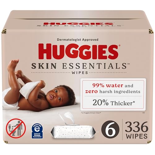 Huggies Skin Essentials Baby Wipes, Hypoallergenic, 99% Water, 6 Flip Top Packs (336 Wipes Total)