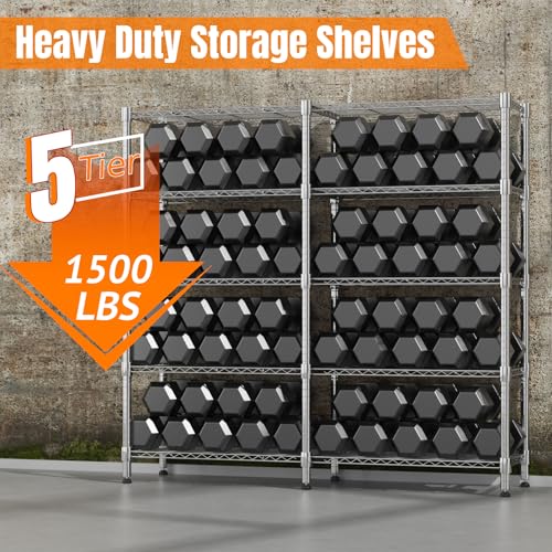 Homdox 5 Tier Storage Shelves, Heavy Duty Wire Shelving Unit, Adjustable Metal Shelves for Storage, Garage Rack Pantry Shelves Kitchen Shelving, 14\"x60\"x72\", Silver Gray - Thumbnail 4