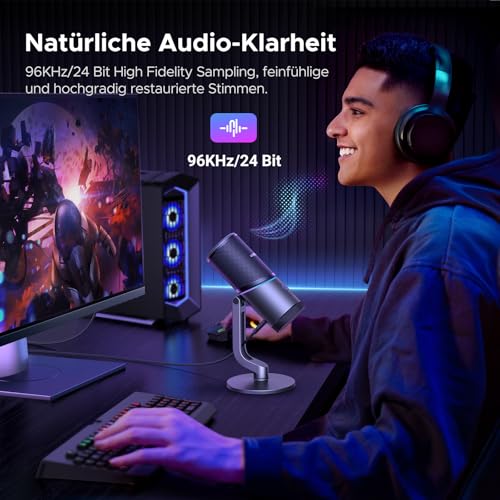 UGREEN USB Microphone mit RGB Licht, Rauschunterdrückung, 24bit/96kHz – Ansicht 3