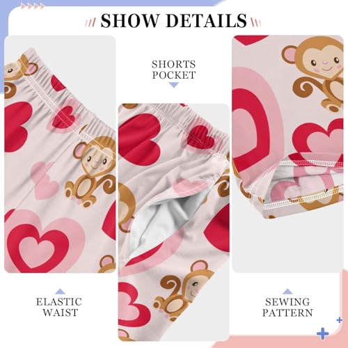 Monkey Red Love Heart Boys Long Pants Soft Trousers Elastic Waist Kids Lounge Bottoms with Pockets S-XL4