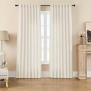 Joydeco Linen Curtains 2 Panel Set, Ivory on Linen Curtains 96 Inch Long, Light Filtering Drapes for Living Room, 70 Inches Wide Drapes with Rod Pocket Back Tab (96″ L x 70″ W, Ivory on Linen)