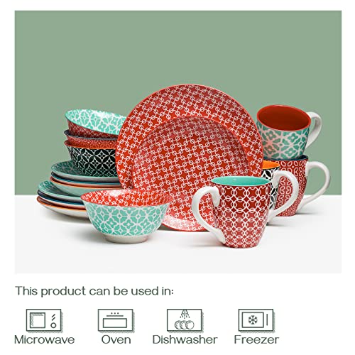 DOWAN Keramik Geschirr-Sets, 16-teiliges Geschirr-Set für 4, Dekorative Teller und Schalen Sets, Porzellan Salatteller, Tassen und Suppenschalen Set für Küche, Einweihungsgeschenk