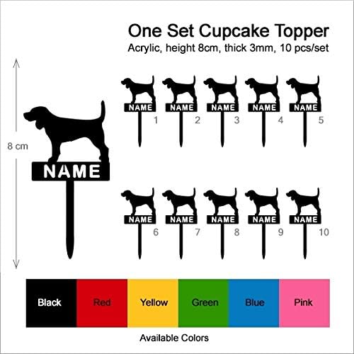 TA0222 Dog Silhouette Party Wedding Birthday Acrylic Cupcake Toppers Decor 10 pcs with Personalized Your Name