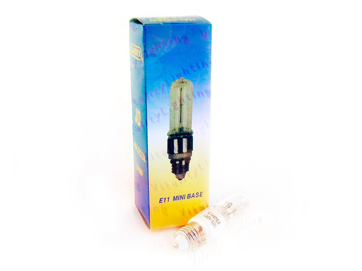 JD 50W E11 Halogen Lamp T4 Clear 50 Watts Mini-Candelabra Base 130V (6/pack)
