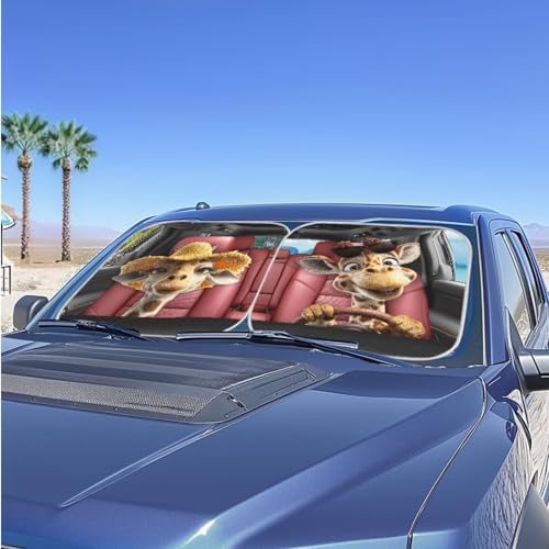 Image of Giraffe Front Windshield Sun Shade Reflect UV Sun and Heat Foldable 2-Piece Car Windshield Sunshades Interior Accessories Sun Protection Universal Vehicle Accessories
