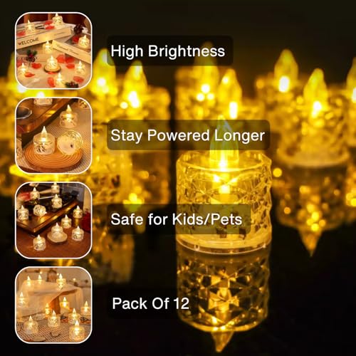 Image of VERVENIX 6 Pcs LED Tea Light Candles | Flameless & Smokeless Acrylic Diyas | Battery-Operated | Warm White 3cm Candles for Diwali, Festive, Wedding, Party & Christmas Decor (Pack of 6)