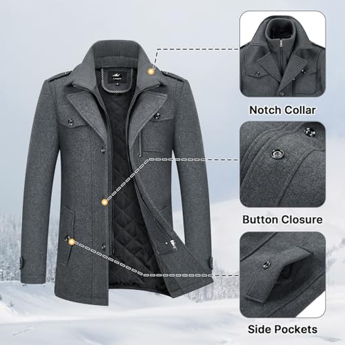 Lamgool Men's Winter Wool Blend Coat Casual Business Single Breasted Peacoat4