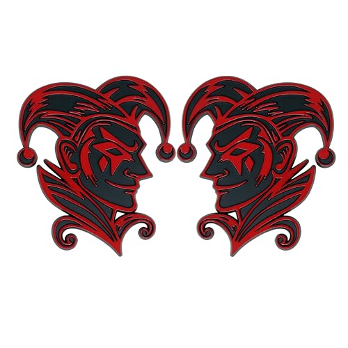 Image of Joker Emblem 3D Jester Badge - Custom Car Decal Sticker for Car, Truck, SUV - Durable Exterior Trunk, Hood, Fender (Set of 2) (Red)