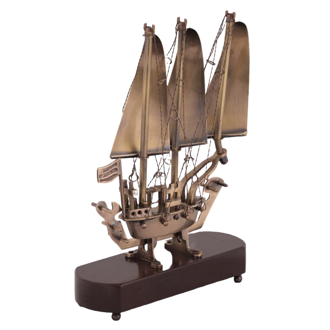 Decorative Sailing Ship Model, Brass Sheet Antick with Wooden Base, Maritime Home and Office Decor SK 00-SA 1