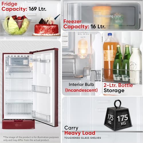 Image of LG 185 L, 2 Star, Direct Cool Single Door Refrigerator (GLD1925XORK, Ruby Klase, Base stand with Drawer, Fit Max Chiller Tray, Works Without Stabilizer, 2026 Model)