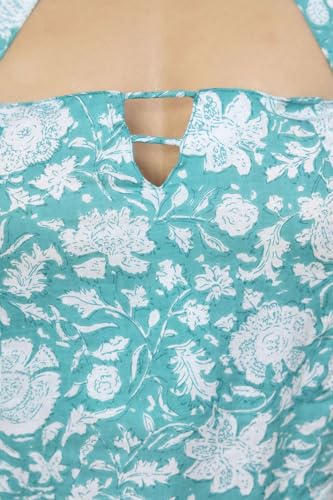 Image of Women's Printed Halter Neck Kurti Top | Sleeveless V-Neck Short Tunic with Back Tie-Up | Casual Ethnic & Summer Wear