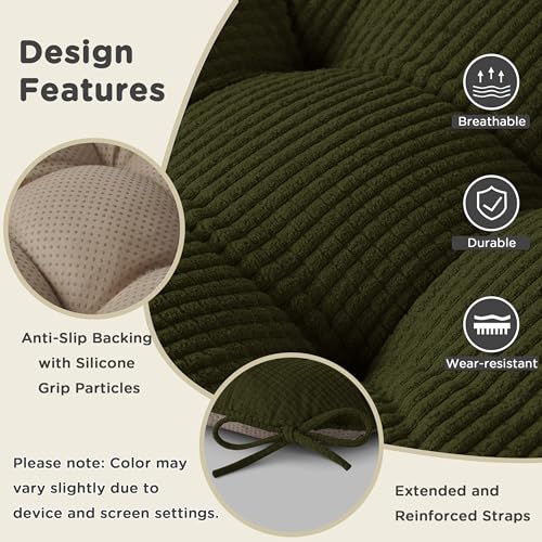 Image of AddGrace Chair Cushions for Dining Chairs Set of 4 Non-Slip Kitchen Seat Cushions with Ties Tufted Thick Seat Pads for Indoor Kitchen Dining Furniture 17 inchx16 inchx3 inch Dark Green