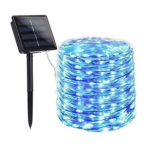 Preisvergleich Produktbild Gartenlichter, solarbetriebene Lichterkette für den Außenbereich, wasserdicht, Kupferdraht, Lichterkette (blau-weiß, 100 LED)