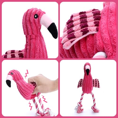 Quietschendes Hundespielzeug für Kleine bis Mittelgroße Hunde,Flamingo Förmiges Plüschspielzeug,Weiches Interaktives Welpenspielzeug,Haustier Kauspielzeug Geschenk für Hund Katze Zähne Putzen