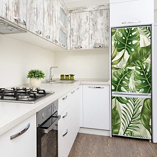 Película autoadhesiva lavable de hojas tropicales para refrigerador 4