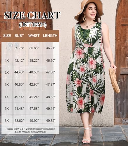 Image of LARACE Women's Plus Size Sleeveless Maxi Dress Casual Crew Neck Pleated Flowy Long Dresses with Pockets L-6XL