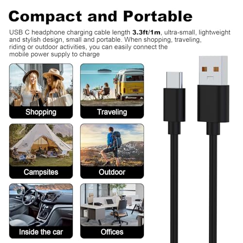 Image of Type C Charger Cable Compatible with Sony WH-1000XM6 WH-1000XM5 WH-1000XM4 WH-1000XM3 WH-CH720N WH-CH520 WH-XB910N WF-1000XM5 WF-1000XM4 WF-1000XM3 WF-C510 WI-C500 Headphones (100cm)