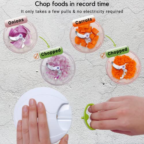 Brieftons Manual Food Chopper, Compact & Powerful Hand Pull Chopper Blender To Chop Onion, Garlic, Vegetables, Fruits, Herbs For Salsa, Salad, Pesto, Hummus, Coleslaw, Puree, Indian Cooking #TOP2