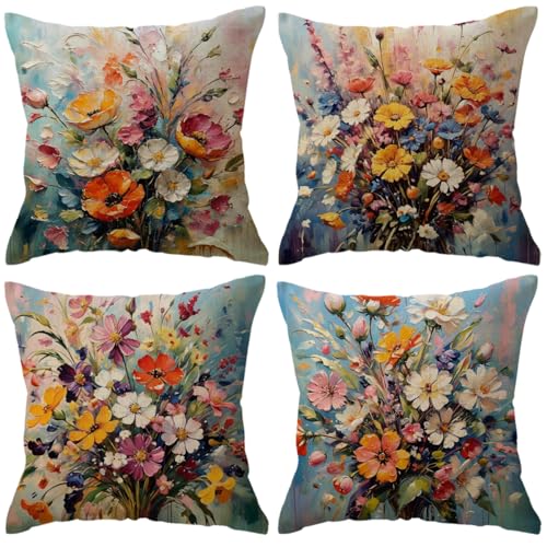 ULOVE LOVE YOURSELF Decorative Throw Pillow Case Oil Painting Floral