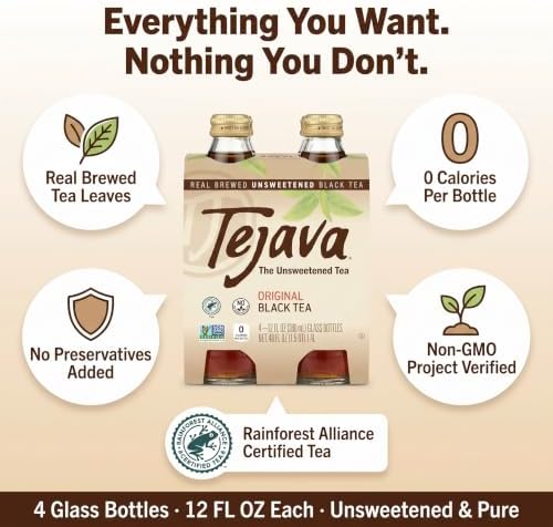 Tejava Tea Java Iced Tea 48 fl oz Bottle (Pack of 2) – Unsweetened Black Tea – Bottled Iced Tea with Random Item – 3 Total Items - 2