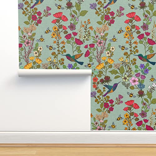 Spoonflower Peel & Stick Wallpaper 12Ft X 2Ft - Hummingbird Victorian Garden Traditional Chinoiserie Custom Removable Wallpaper #TOP17