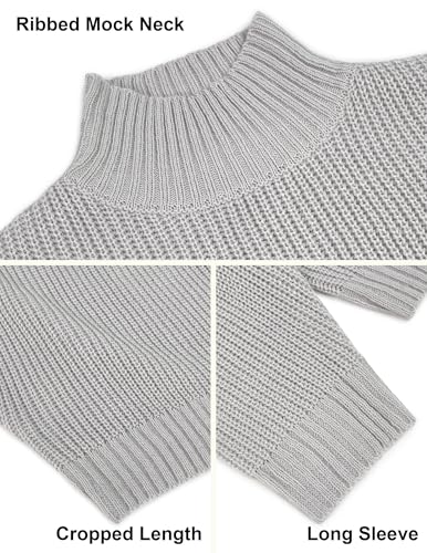 Image of Libsorge Women's Cute Turtleneck Crop Sweaters Spring 2025 Ladies Dressy Casual Lightweight Cozy Ribbed Knit Solid Long Sleeve Ultra Cropped Pullover Sweater Grey L