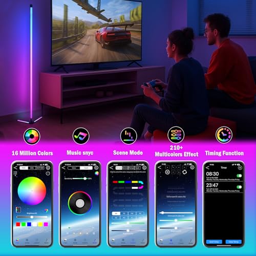 LOYOBOHO 2 Pack Smart RGB Corner Floor Lamp, 1.6m 3-Sided LED Standing Light, 16 Million DIY Colors, Bluetooth & Voice Control, Music Sync, APP & Remote Control for Living Room, Gaming Room & Bedroom - Cosy Home Interiors LOYOBOHO 2 Pack Smart RGB Corner Floor Lamp, 1.6m 3-Sided LED Standing Light, 16 Million DIY Colors, Bluetooth & Voice Control, Music Sync, APP & Remote Control for Living Room, Gaming Room & Bedroom - Image 2