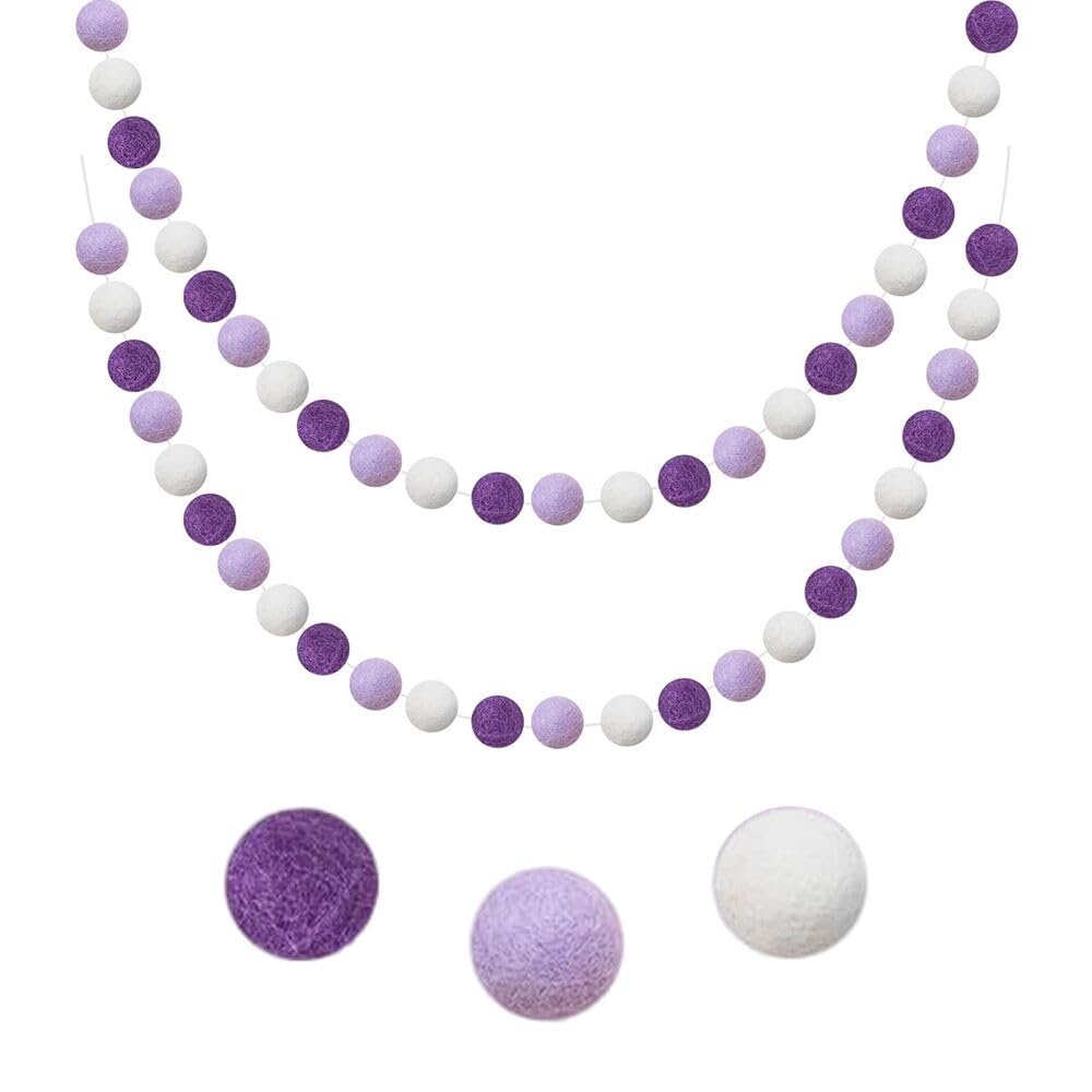 2 PCS Pastel Wool Felt Ball Garland Colorful Pom Pom 6.5 Ft Long 24 Ball Banner for Easter Spring Party Thanksgiving Xmas (Purple) โ image 1