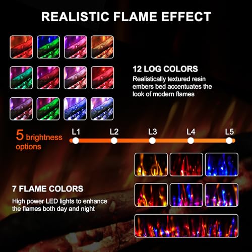 Image of Zionheat 80 inch Wide Screen Electric Fireplace-Wall Fireplace for Living Room-Fireplace Inserts /Wall Mounted with Remote Control, Timer, Dimmer, 12 Flame Colors, 750 /1500W