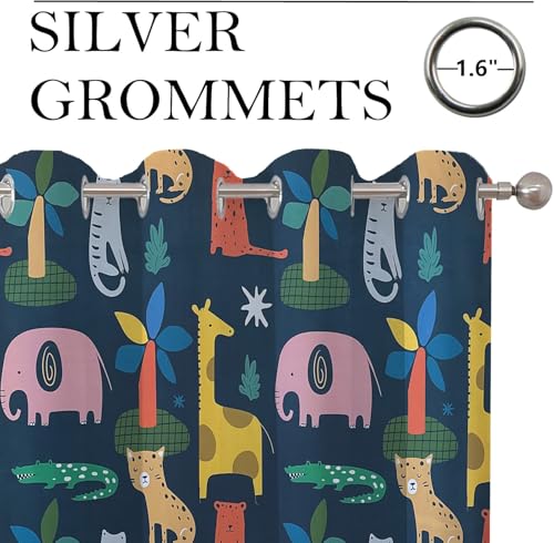 Image of BFAM Kids Blackout Curtains 12 feet Set of 1 - 100% Room Darkening, Thermal Insulated, Noise Reducing, Cute Animal & Rainbow Prints, Eyelet Curtains for Playroom, Bedroom & Nursery