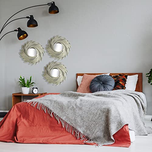Image of Mirrorize 10 inch Silver Round Mirror Wall Decor Set, Silver Wall Mirrors Accent Decor for Living Room, Decorative Silver Mirrors for Wall Decor Set of 3, (IMP8564)