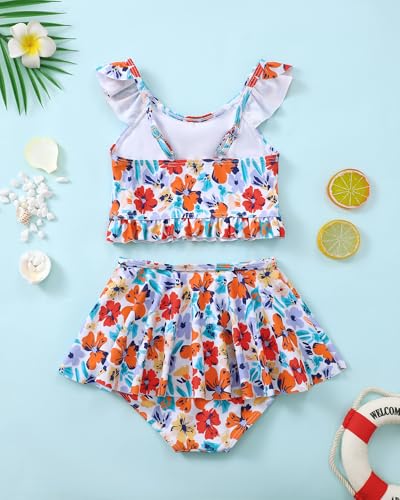 Image of Saeaby Toddler Little Girls Swimsuit Summer Halter Ruched Tankini 2 Piece Bathing Suit for Girl Beach Swimwear 3-8Y