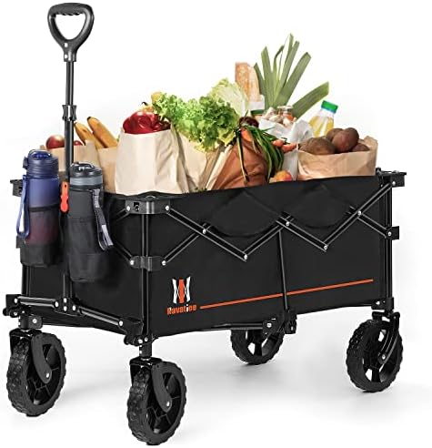 Navatiee Collapsible Folding Wagon, Wagon Cart Heavy Duty Foldable with Two Drink Holders, Utility Grocery Wagon for Camping Shopping Sports, S2