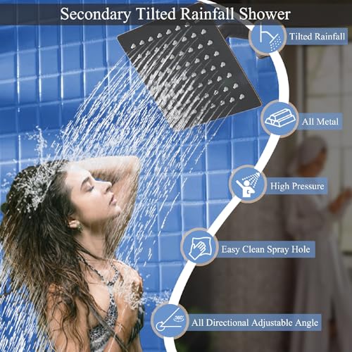 Juego de grifería para ducha en bronce cepillado, sistema de ducha con válvula de derivación tipo perilla, ducha de mano de alta presión, cabezal de ducha de techo cuadrado de 10 pulgadas y cabezal de ducha de pared de 6 pulgadas miniatura 5