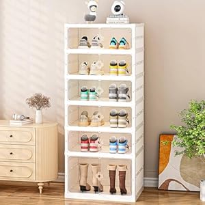 Shoe Rack Shoe Storage Box Bins Sturdy Collapsible Clear Foldable Organizer Portable Magnetic 6-Layers 12-Pairs Size up to 15, Face Width is 19.7Inch Shelf Cabinet Closet Sneaker Boots Shoe Rack Shoe Storage Box Bins Sturdy Collapsible Clear Foldable Organizer Portable Magnetic 6 Layers 12 Pairs Size up to 15 Face Width is 197Inch Shelf Cabinet Closet Sneaker Boots