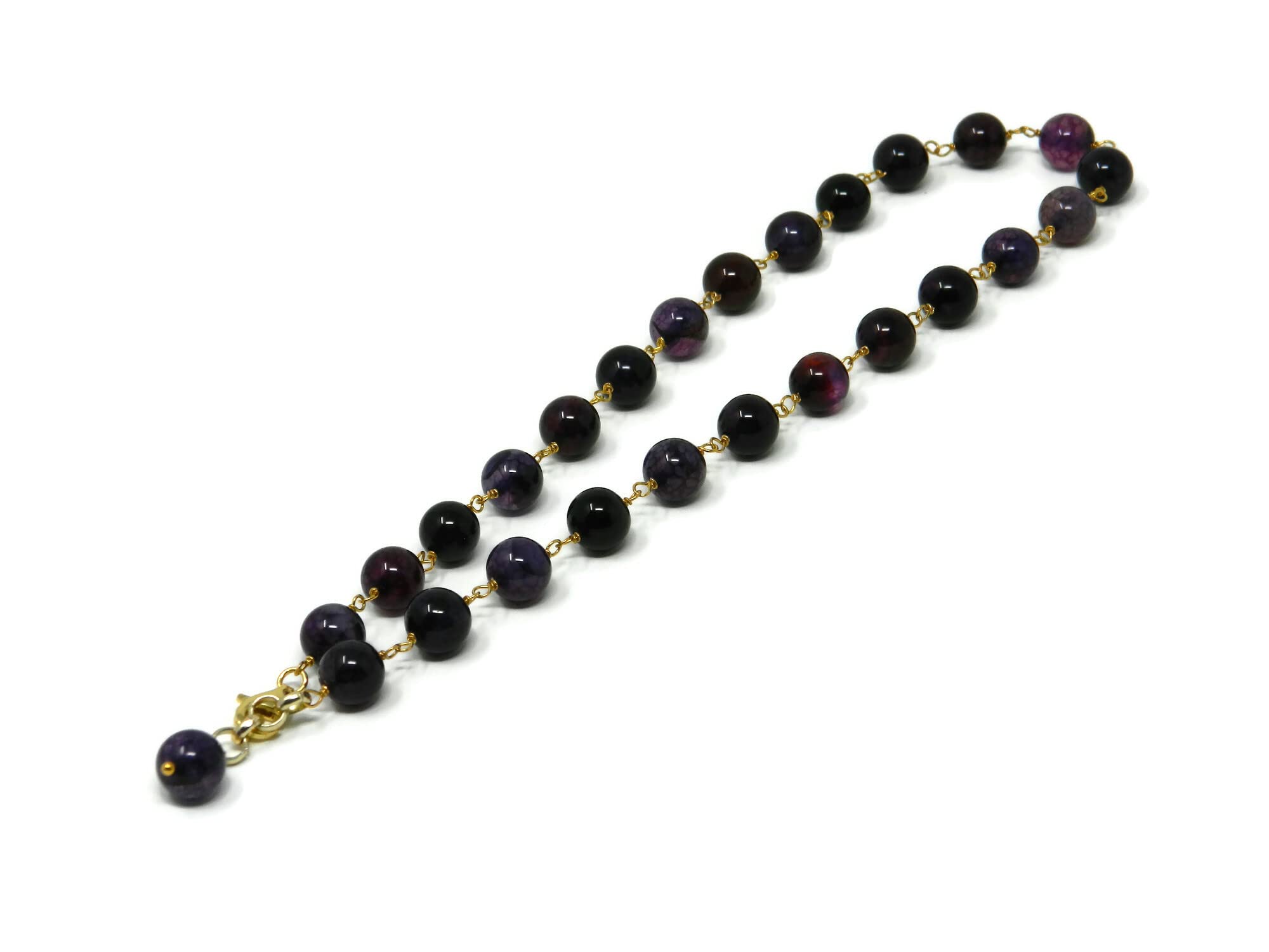 Collana girocollo da donna in giada viola - Pietre dure naturali lisce - Chiusura in argento 925 placcato oro - Gioiello artigianale Made in Italy - Regalo elegante per lei - DoudiBijoux