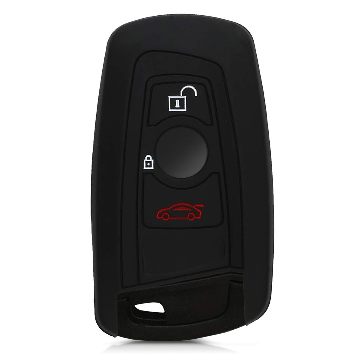 Kwmobile Coque Clé Voiture Silicone Compatible BMW 3-Boutons Keyless Go - Noir Mat Rouge