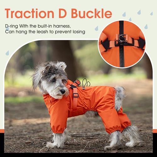 BRKURLEG Hunde-Regenmantel für kleine und mittelgroße Hunde, Regenmantel für kleine Hunde mit integriertem Geschirr, 4 Beine, Orange, Größe M