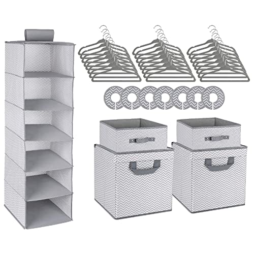Image of Minnebaby 42-Piece Nursery Organizer Storage Closet Set, Chevron Pattern, Grey