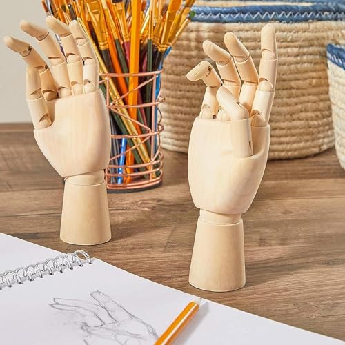 Fashionclubs 7" Wooden Sectioned Opposable Articulated Left/Right Hand Figure Manikin Hand Model for Drawing, Sketching, Painting (Left+Right Hand)